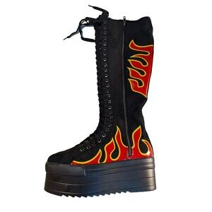 Lamoda 'Burning Up' Knee High Platform Shoe/Boot size 9 Ladie's Flames